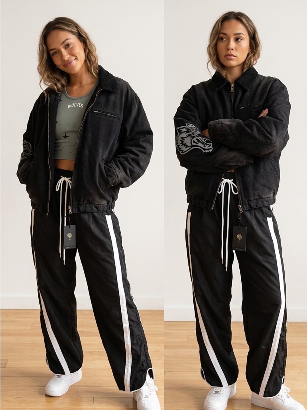 Women’s Black Track Pants with White Stripe